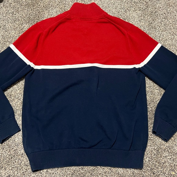Vintage Tommy Hilfiger Sweater Mens Medium Red & Blue Striped 1/4 Zip Pullover - Picture 5 of 8